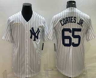 Mens New York Yankees #65 Nestor Cortes Jr White Pinstripe Stitched MLB Cool Base Nike Jersey->new york yankees->MLB Jersey